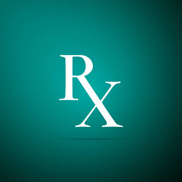 Gyógyszer szimbólum Rx prescription ikon elszigetelt zöld háttér. Lapos kivitel. Vektoros illusztráció — Stock Vector