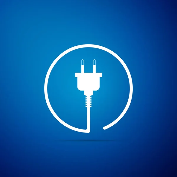 Ícone de plugue elétrico isolado no fundo azul. Conceito de conexão e desconexão da eletricidade. Design plano. Ilustração vetorial — Vetor de Stock