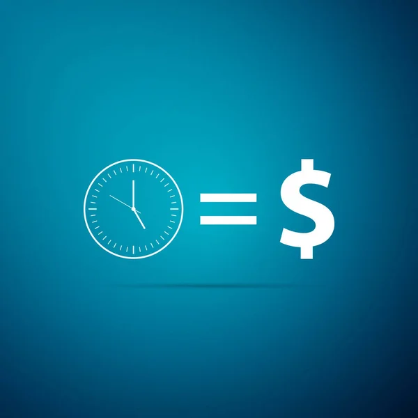 Tid är pengar tecken ikon isolerad på blå bakgrund. Pengar är tid. Effektiv tidsplanering. Konvertera tid till pengar. Platt design. Vektorillustration — Stock vektor
