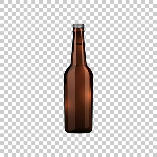 Frasco de cerveja de vidro marrom realista objeto isolado no fundo transparente. Ilustração vetorial — Vetor de Stock