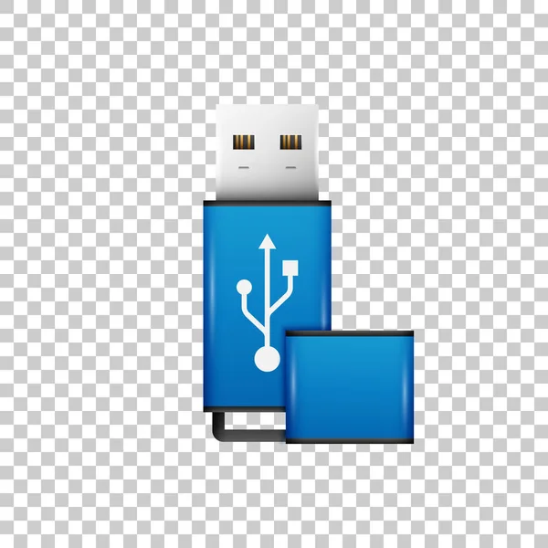 Realistische blaue USB-Stick isolierte Objekt auf transparentem Hintergrund. Vektorillustration — Stockvektor