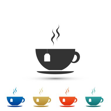 Fincan çay poşeti simgesi beyaz arka plan üzerinde izole. Renkli simgeler kümesi öğeleri. Düz tasarım. Vektör çizim