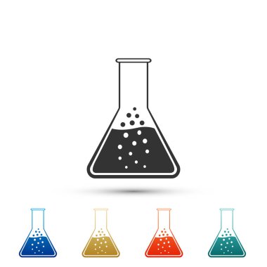 Tüp bebek ve şişesi - beyaz arka plan üzerinde izole kimya laboratuvar test simgesi. Renkli simgeler kümesi öğeleri. Düz tasarım. Vektör çizim