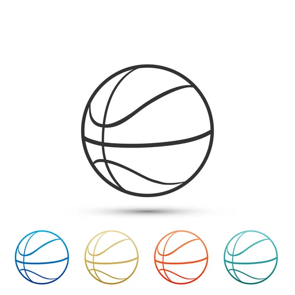 Ícone de bola de basquete isolado no fundo branco. Símbolo desportivo. Definir elementos em ícones coloridos. Design plano. Ilustração vetorial — Vetor de Stock