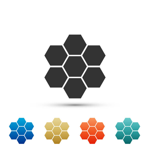 Honeycomb sign icon isolated on white background. Honey cells symbol. Sweet natural food. Set elements in colored icons. Flat design. Vector Illustration