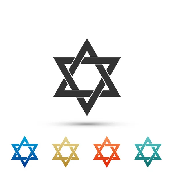 Star of David icon isolated on white background. Set elements in colored icons. Flat design. Vector Illustration — Stock Vector