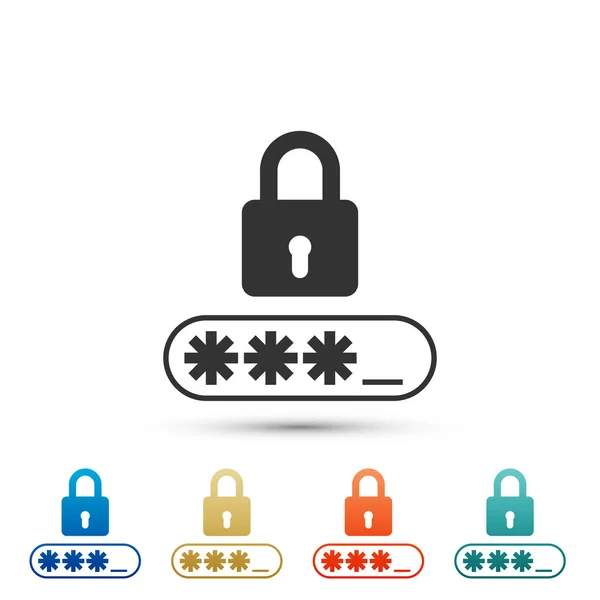 Passwortschutzsymbol isoliert auf weißem Hintergrund. Elemente in farbigen Symbolen setzen. flache Bauweise. Vektorillustration — Stockvektor