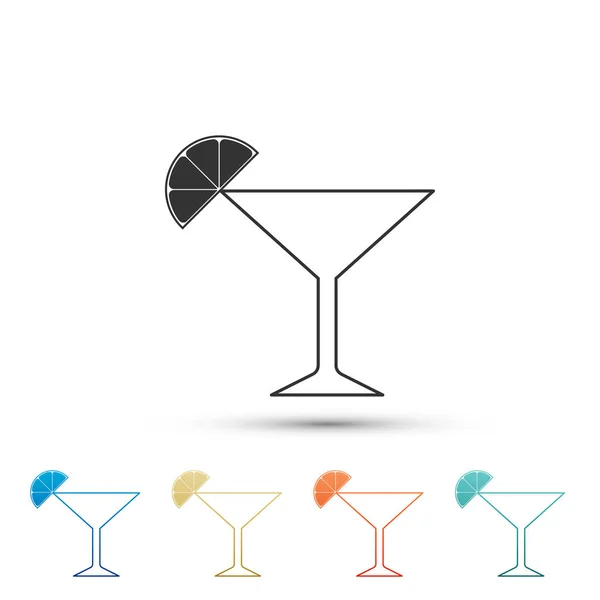 Ícone de vidro Martini isolado no fundo branco. Cocktail com símbolo de limão. Definir elementos em ícones coloridos. Design plano. Ilustração vetorial — Vetor de Stock