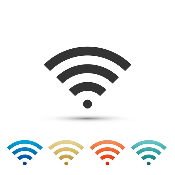 Wi-fi 无线互联网网络符号图标查出的白色背景。在彩色图标中设置元素。平面设计。向量例证 — 图库矢量图片