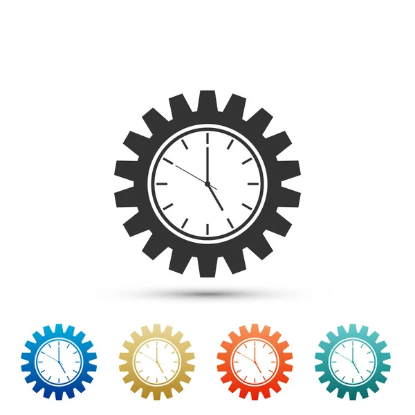Ícone de engrenagem do relógio isolado no fundo branco. Definir elementos em ícones coloridos. Design plano. Ilustração vetorial —  Vetores de Stock