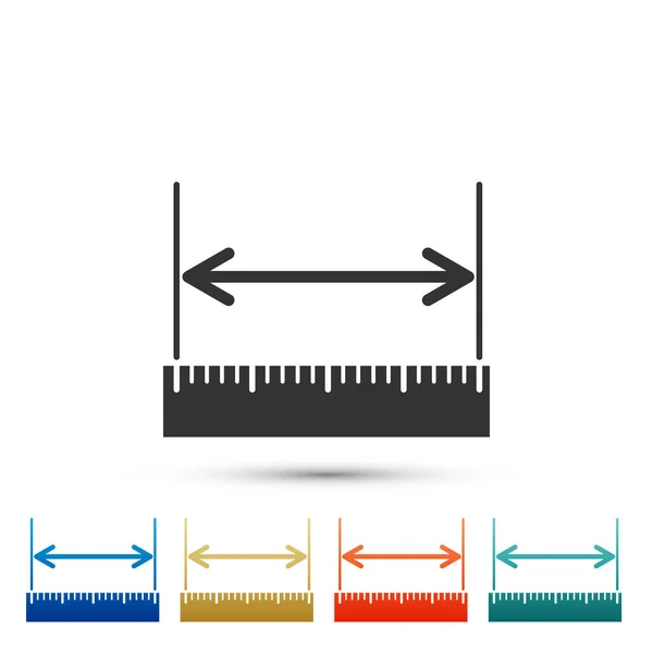 Pomiaru wysokości i długości ikona na białym tle. Miarki, cyrkla, skala symbolu. Zestaw elementów w kolorowe ikony. Płaska konstrukcja. Ilustracja wektorowa — Wektor stockowy