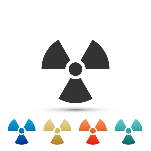 Radyoaktif simgesi beyaz arka plan üzerinde izole. Radyoaktif toksik sembolü. Radyasyon tehlike işareti. Renkli simgeler kümesi öğeleri. Düz tasarım. Vektör çizim — Stok Vektör