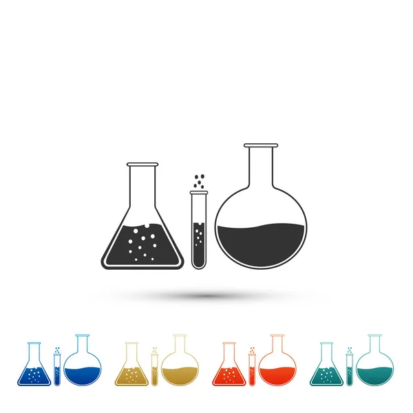 Reagenzglas und Kolben - Symbol für chemische Labortests auf weißem Hintergrund isoliert. Laborgläser. Elemente in farbigen Symbolen setzen. flache Bauweise. Vektorillustration — Stockvektor