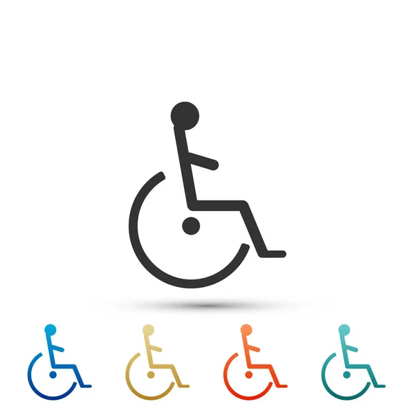 Icona handicap disabilitata isolata su sfondo bianco. Segno di handicap della sedia a rotelle. Imposta elementi in icone colorate. Design piatto. Illustrazione vettoriale — Vettoriale Stock