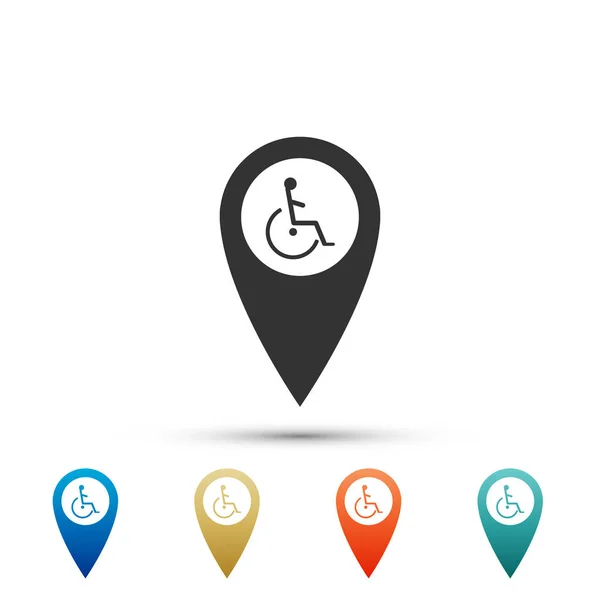 Disabled Handicap in map pointer icon isolated on white background. Invalid symbol. Set elements in colored icons. Flat design. Vector Illustration — Stock Vector