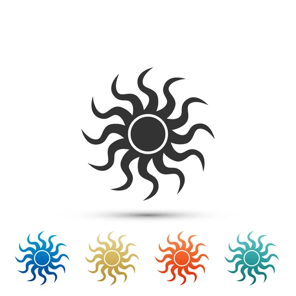 Піктограма сонця ізольована на білому тлі. Встановити елементи на кольорових піктограмах. Плоский дизайн. Векторна ілюстрація — стоковий вектор