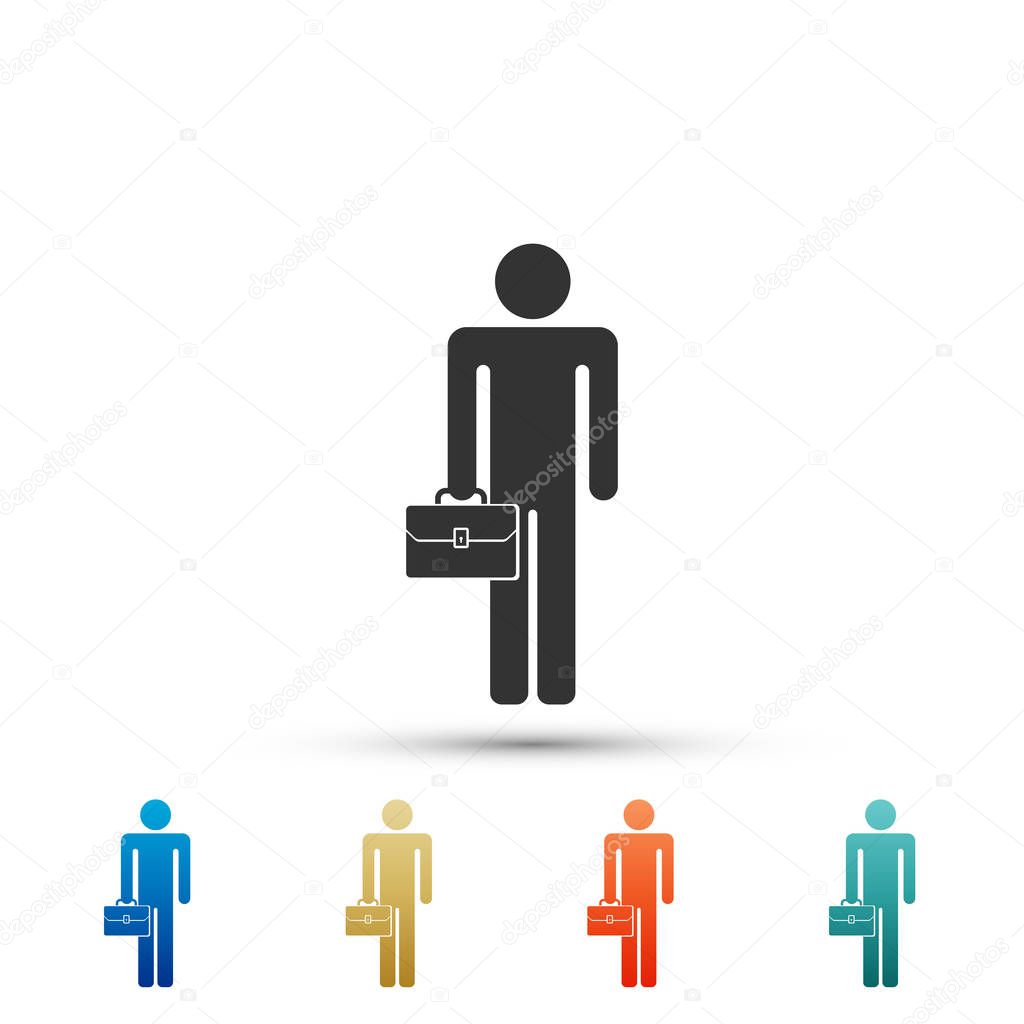 Businessman man with briefcase icon isolated on white background. Set elements in colored icons. Flat design. Vector Illustration