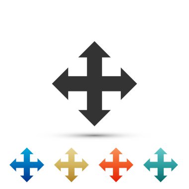 Dört yönden simgesi beyaz arka plan üzerinde izole okları. Renkli simgeler kümesi öğeleri. Düz tasarım. Vektör çizim