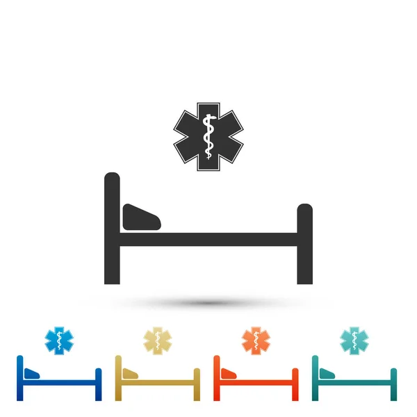 Nemocniční lůžko symbolem lékařské pohotovosti - hvězda života ikona izolovaných na bílém pozadí. Nastavte prvky v barevné ikony. Plochý design. Vektorové ilustrace — Stockový vektor