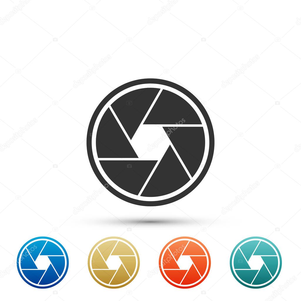 Camera shutter icon isolated on white background. Set elements in colored icons. Flat design. Vector Illustration