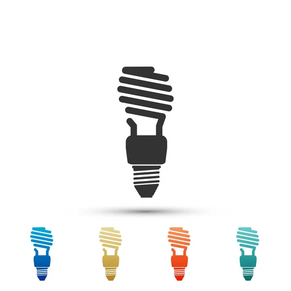 Ícone de lâmpada de poupança de energia isolado no fundo branco. Definir elementos em ícones coloridos. Design plano. Ilustração vetorial —  Vetores de Stock