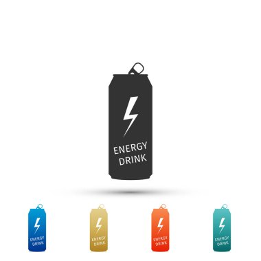 Enerji içecek simgesi beyaz arka plan üzerinde izole. Renkli simgeler kümesi öğeleri. Düz tasarım. Vektör çizim