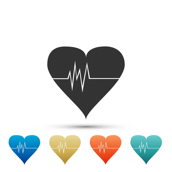 Icono de frecuencia cardíaca aislado sobre fondo blanco. Signo de latido. Icono de pulso. Icono del cardiograma. Establecer elementos en iconos de colores. Diseño plano. Ilustración vectorial — Vector de stock