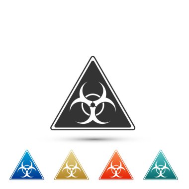 Üçgen işaretini beyaz arka plan üzerinde izole Biohazard sembol simge ile. Renkli simgeler kümesi öğeleri. Düz tasarım. Vektör çizim