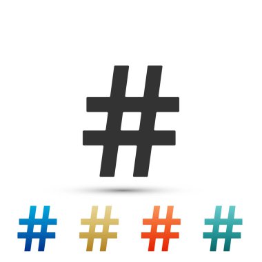 Beyaz arka plan üzerinde izole Hashtag simgesi. Sosyal medya simge. Modern UI Web sitesi gezinme. Renkli simgeler kümesi öğeleri. Düz tasarım. Vektör çizim