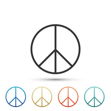 Beyaz arka plan üzerinde izole barış işareti simgesi. Hippi barış sembolü. Renkli simgeler kümesi öğeleri. Düz tasarım. Vektör çizim