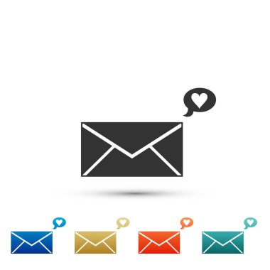 Beyaz arka plan üzerinde izole Sevgililer kalp simgesi olan zarf. Mesaj aşk. Mektubu aşk ve romantizm. Renkli simgeler kümesi öğeleri. Düz tasarım. Vektör çizim