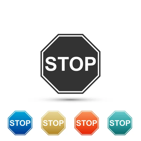 Icona stop sign isolata su sfondo bianco. Simbolo di stop di segnalazione stradale. Imposta elementi in icone colorate. Design piatto. Illustrazione vettoriale — Vettoriale Stock