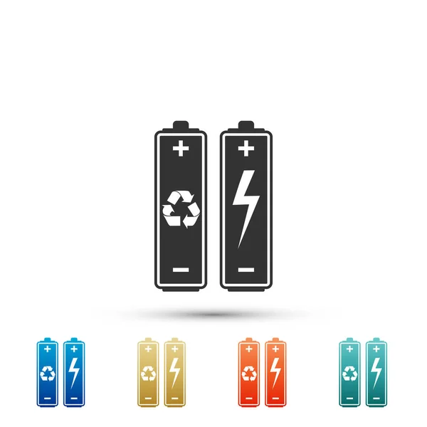 Bateria com símbolo de reciclagem ícone conceito de energia renovável isolado no fundo branco. Definir elementos em ícones coloridos. Design plano. Ilustração vetorial —  Vetores de Stock