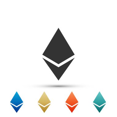 Cryptocurrency para Ethereum Eth simgesi beyaz arka plan üzerinde izole. Fiziksel bit sikke. Dijital para. Altcoin sembolü. Blockchain dayalı güvenli kripto para birimi. Düz tasarım. Vektör çizim
