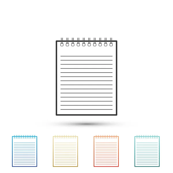 Notebook icon isolated on white background. Spiral notepad icon. School notebook. Writing pad. Diary for business. Notebook cover design. Set element in colored icons. Flat design. Vector Illustration — Stock Vector