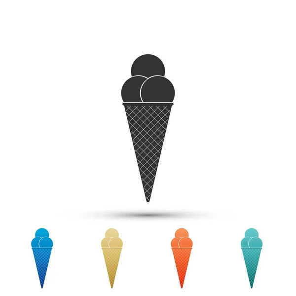 Zmrzlina v vafle kužel ikonu izolovaných na bílém pozadí. Nastavte prvky v barevné ikony. Plochý design. Vektorové ilustrace — Stockový vektor
