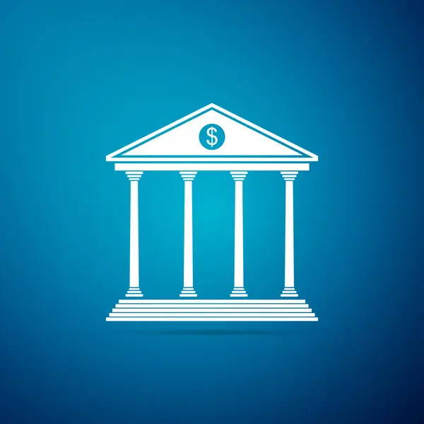 Bankovní budova ikonu izolované na modrém pozadí. Plochý design. Vektorové ilustrace — Stockový vektor