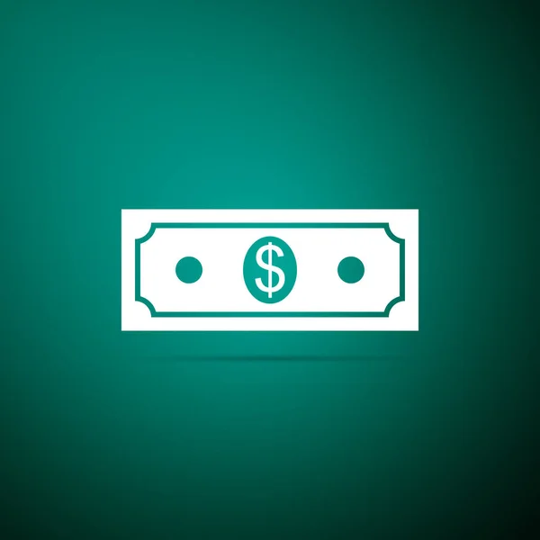 Papperspengar amerikansk dollar kontant ikon isolerad på grön bakgrund. Sedel dollartecken. Platt design. Vektorillustration — Stock vektor