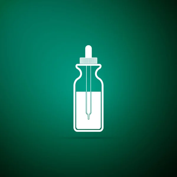 ピペットのガラス瓶 バイアル中のピペットと緑の背景に分離されたコンピューターを閉じたままのアイコン 医療や化粧品の製品のコンテナーです フラットなデザイン ベクトル図 — ストックベクタ
