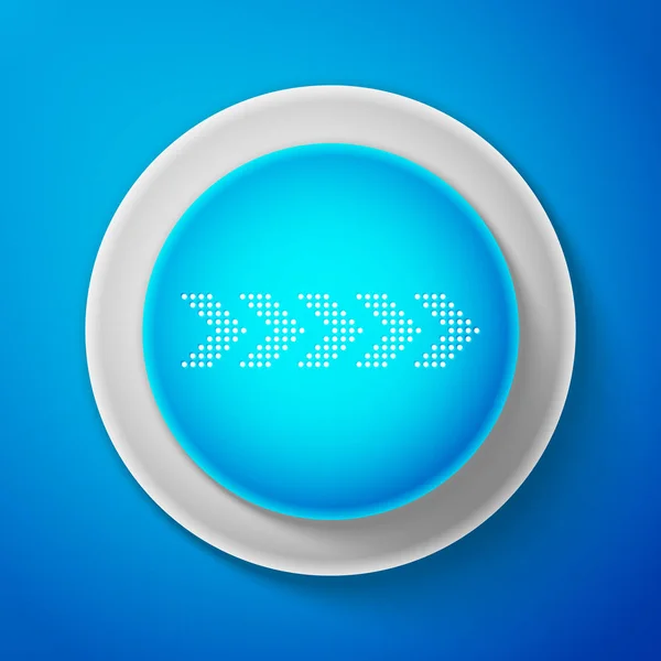 Icono de flecha de puntos blancos aislado sobre fondo azul. Botón azul círculo con línea blanca. Ilustración vectorial — Vector de stock