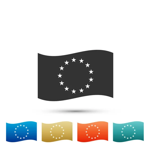 Flagga av Europeiska unionen ikonen isolerad på vit bakgrund. EU: S cirkel symbol. Vifta med Eu-flaggan. Ställa in elementen i färgade ikoner. Platt design. Vektorillustration — Stock vektor