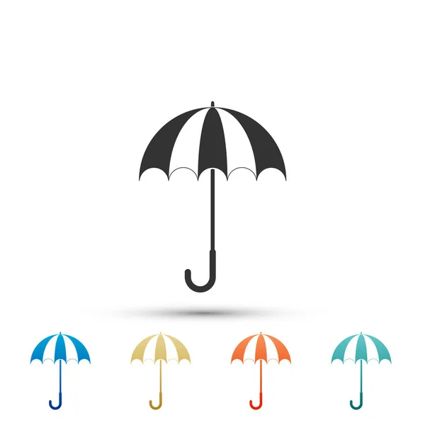 Clásico icono de paraguas abierto elegante aislado sobre fondo blanco. Símbolo de protección contra lluvia. Establecer elementos en iconos de colores. Diseño plano. Ilustración vectorial — Vector de stock