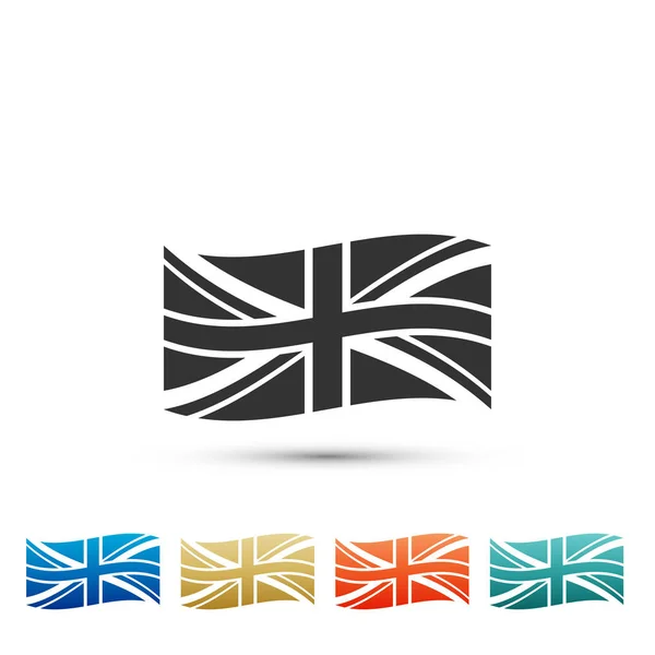 Nagy-Britannia ikon elszigetelt fehér background zászlaja. Brit zászló jel. Hivatalos Egyesült Királyság jelző jel. Brit szimbólum. Színes ikonok beállítása lencsetag. Lapos kivitel. Vektoros illusztráció — Stock Vector