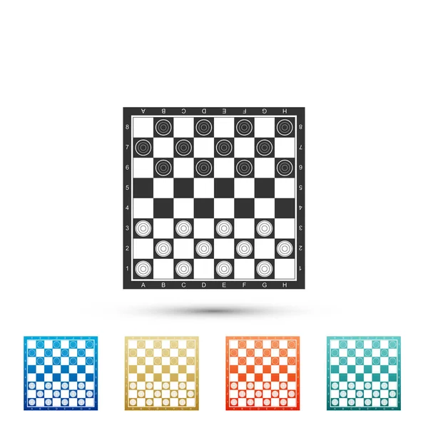Επιτραπέζιο παιχνίδι πούλια εικονίδιο που απομονώνονται σε λευκό φόντο. Αρχαία πνευματικής επιτραπέζιο παιχνίδι. Σκακιέρα. Λευκό και μαύρο τσιπ. Ορίστε στοιχεία σε χρωματιστές εικόνες. Επίπεδη σχεδίαση. Εικονογράφηση διάνυσμα — Διανυσματικό Αρχείο