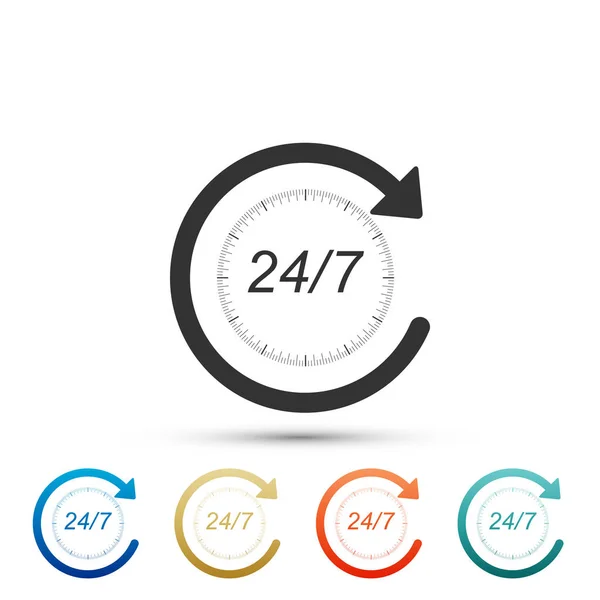 Aberto 24 horas por dia e 7 dias por semana ícone isolado no fundo branco. Ícone cíclico o dia todo. Definir elementos em ícones coloridos. Design plano. Ilustração vetorial — Vetor de Stock