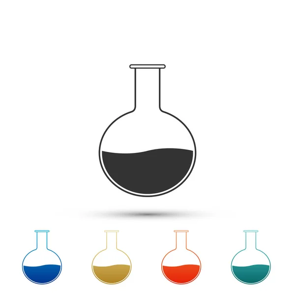 Provrör och kolv - kemiska laboratorium test ikonen isolerad på vit bakgrund. Laboratorium glas sign. Ställa in elementen i färgade ikoner. Platt design. Vektorillustration — Stock vektor