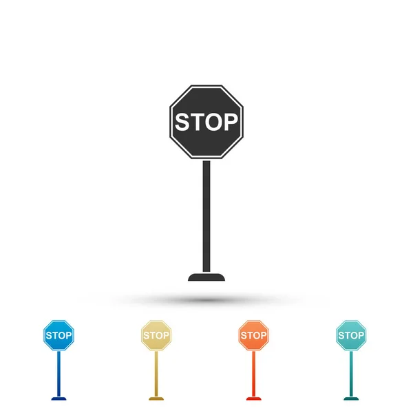 Stop sign icon isolated on white background. Traffic regulatory warning stop symbol. Set elements in colored icons. Flat design. Vector Illustration — Stock Vector