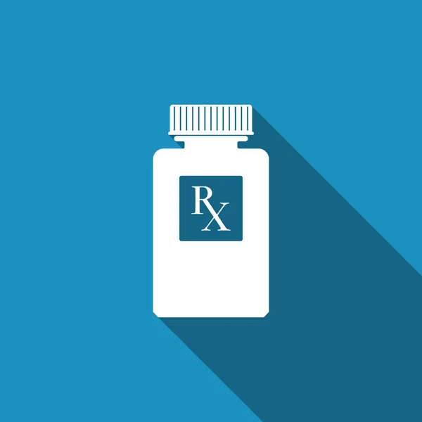Pill bottle with Rx sign and pills icon isolated with long shadow. Pharmacy design. Rx as a prescription symbol on drug medicine bottle. Flat design. Vector Illustration — Stock Vector