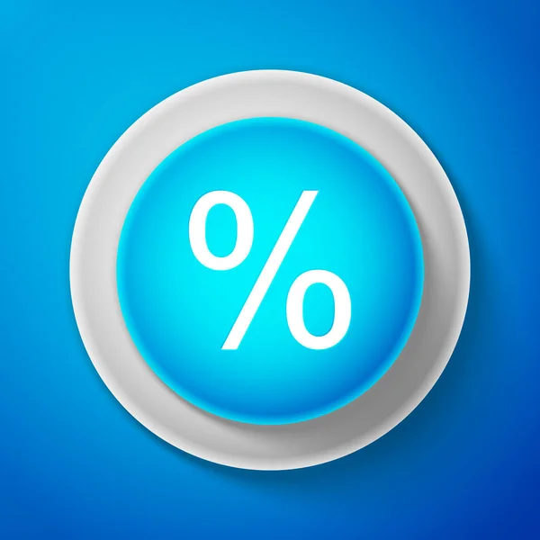 Blanco Porcentaje símbolo icono de descuento aislado sobre fondo azul. Porcentaje de venta - etiqueta de precio, etiqueta. Botón azul círculo con línea blanca. Ilustración vectorial — Vector de stock