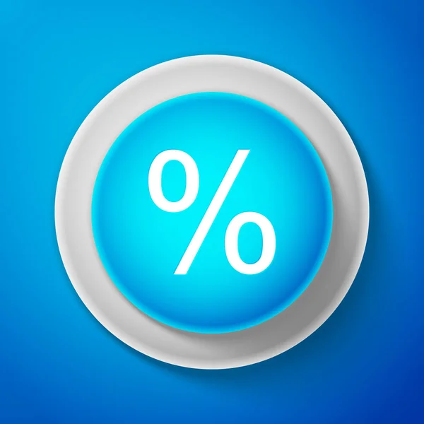 Bianco per cento icona simbolo sconto isolato su sfondo blu. Percentuale di vendita - etichetta del prezzo, etichetta. Pulsante blu cerchio con linea bianca. Illustrazione vettoriale — Vettoriale Stock